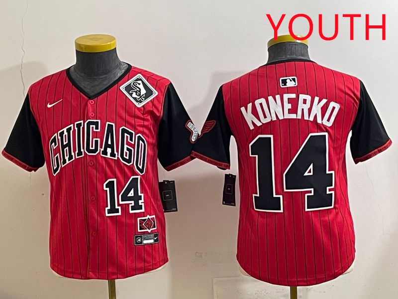 Youth 2025 Chicago White Sox #14 Konerko Red Stripe Joint Name Nike MLB Jersey style 7->youth mlb jersey->Youth Jersey